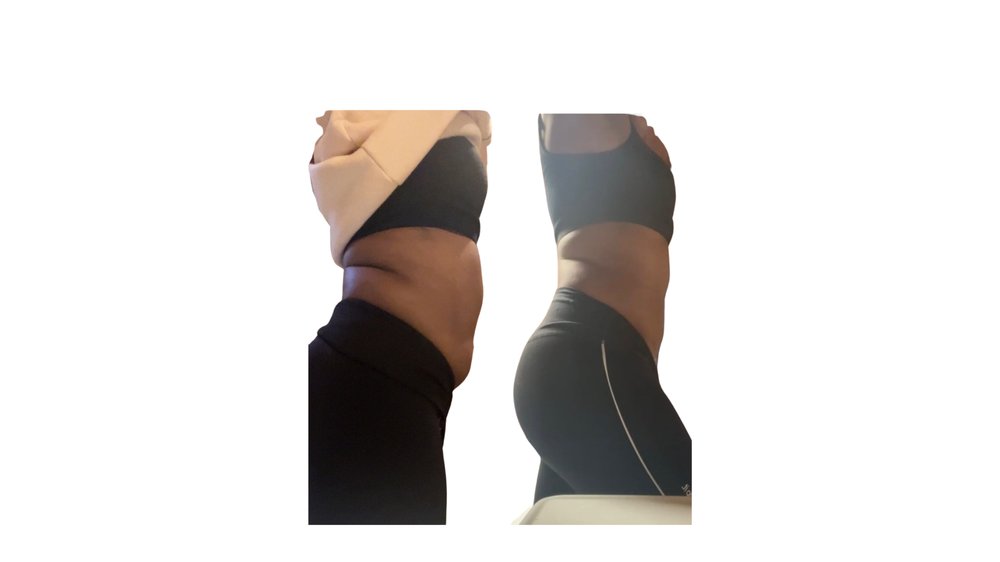 Transformation avant après ventre, résultats coaching postpartum